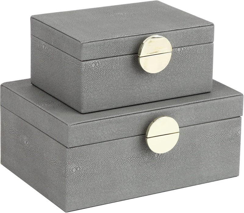 HofferRuffer Faux Leather Jewelry Boxes, Decorative Boxes Storage Accessory Organizer with Gold Hardware Decor, Classic Vegan Leather Set of 2 Pieces (Dark Grey) - Image 1